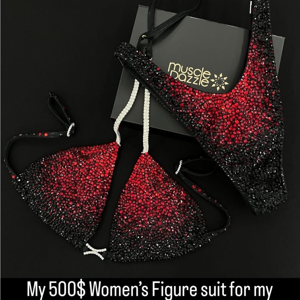 Muscle Dazzle Red and Black Womens Figure Bikini Bodybuilding Suit